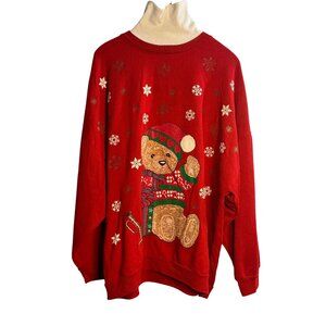 VTG 90s Nutcracker Teddy Bear Christmas Sweatshirt Women’s 20W/40 Red Snowflakes